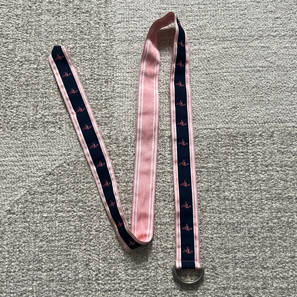 Navy Blue and Pink Flamingo Reversible Ribbon Belt